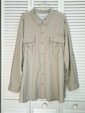 Columbia PFG Bahama II Shirt Mens Size 5X Beige Omni-Shade UPF 50 Long Sleeve